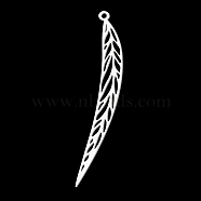 201 Stainless Steel Pendants, Laser Cut, Leaf, Stainless Steel Color, 49.5x8x1mm, Hole: 1.4mm(STAS-S105-LA375-1)