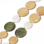 Spray Painted  Natural Freshwater Shell Beads Strands, with Alloy Bead Tips, Flat Round, Mixed Color, 20x3mm & 15~15.5x2.5~3mm, Hole: 1mm, about 24pcs/strand, 18.07 inch(45.9cm)(SHEL-C003-03)