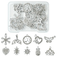 20Pcs 10 Style Alloy Crystal Rhinestone Pendants, Helm & Butterfly & Snowflake & Crown & Pineapple Charms, Platinum, 15~21.5x9~17.5x2~3.5mm, Hole: 1.6~2.6mm, 2Pcs/style(ALRI-FS0001-01)