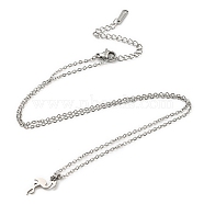 201 Stainless Steel Flamingo Pendant Necklace with Cable Chains, Stainless Steel Color, 17.72 inch(45cm)(NJEW-Q317-13P)
