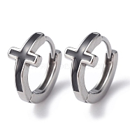 316 Stainless Steel Cross Hoop Earrings for Men Women, Stainless Steel Color, 13x7x15mm, Pin: 1mm(EJEW-C045-02)