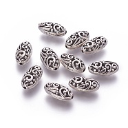 Oval Tibetan Style Alloy Filigree Beads, Antique Silver, 18x10x7mm, Hole: 1mm(PALLOY-J218-45AS)
