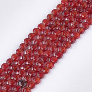 Natural Carnelian Beads Strands, Faceted, Dyed, Flat Round, 4~4.5x2.5~3mm, Hole: 0.8mm, about 88~89pcs/strand, 14.9 inch~15.1 inch(G-S354-38A)
