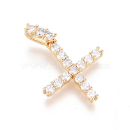 Golden Plated Brass Micro Pave Clear Cubic Zirconia Pendants, Long-Lasting Plated, Letter, Letter.X, 21.5x17.5x3.5mm, Hole: 7.5x3.5mm(ZIRC-L093-01X)