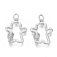 Brass Micro Pave Clear Cubic Zirconia Pendants, with Jump Rings, Boy, Nickel Free, Real Platinum Plated, 19x16x4mm, Jump Rings: 5x1mm, Inner Diameter: 3mm(KK-N227-26P-NF)