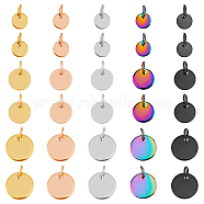 30Pcs 15 Styles 304 Stainless Steel Charms, with Jump Rings, Blank Stamping Tag, Flat Round, Mixed Color, 6~10x0.7~1mm, Hole: 3.5mm, 2pcs/style(STAS-FH0002-17)