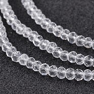 Electroplate Glass Bead Strands, Faceted, Rondelle, Clear, 3x2mm, Hole: 1mm, about 165~169pcs/strand, 15~16 inch(38~40cm)(EGLA-G014-2mm-01)