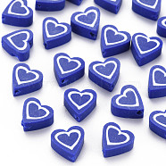 Handmade Polymer Clay Beads, Heart, Blue, 8.5~9x8.5~10x4mm, Hole: 1.4~1.6mm(CLAY-T019-10C)