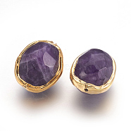 Natural Amethyst Beads, Edge Golden Plated, Faceted, Oval, 21~23x18~19x15.5mm, Hole: 1mm(G-P403-J01-G)