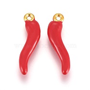 CCB Plastic Pendants, with Enamel, Horn of Plenty, Italian Horn Cornicello, Red, Golden, 25.5x6.5x3.5mm, Hole: 1.5mm(CCB-E057-18P)