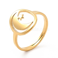 Ion Plating(IP) 201 Stainless Steel Moon & Star Adjustable Ring for Women, Real 18K Gold Plated, US Size 6 1/2(16.9mm)(RJEW-F131-07G)