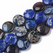 Natural Imperial Jasper Beads Strands, Dyed, Flat Round, Blue, 14x6mm, Hole: 1.2mm, about  29pcs/Strand, 15.94 inch(40.5cm)(G-S355-87C-02)