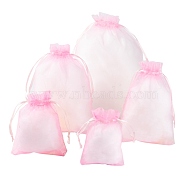 5 Style Organza Gift Bags with Drawstring, Jewelry Pouches, Wedding Party Christmas Favor Gift Bags, Pink, 100pcs/bag(OP-LS0001-01A)