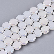 Electroplate Opaque Solid Color Glass Beads Strands, AB Color Plated, Faceted Flat Round, White, 8x4mm, Hole: 1.5mm, about 99~101pcs/strand, 27.76 inch~28.94 inch, (70.5cm~73.5cm)(EGLA-T020-07I)