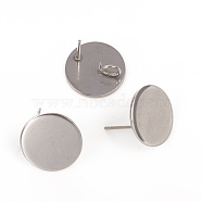 304 Stainless Steel Stud Earring Findings, Flat Round, Stainless Steel Color, 15mm, Hole: 4mm, Pin: 0.7mm(STAS-G224-20P)