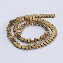 Electroplate Non-magnetic Synthetic Hematite Beads Strands, Frosted, Rectangle, Golden Plated, 8x4x2mm, Hole: 1mm, about 98~102pcs/strand, 15.5 inch(39.5cm)(G-J382-4x8x2mm-A01-F)