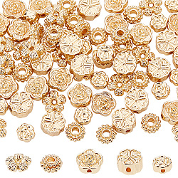 80Pcs 5 Style Rack Plating Alloy Beads, Long-Lasting Plated, Flower, Real 14K Gold Plated, 5.5~7.5xx5.5~7.5x2.5~4mm, Hole: 1~2.1mm, 16pcs/style(FIND-DC0001-47)