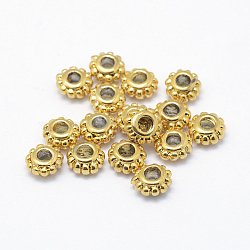 Brass Spacers Beads, Real 18K Gold Plated, Lead Free & Cadmium Free & Nickel Free, Flower, 6.5x3.5mm, Hole: 3mm(X-KK-K185-31A-NR)