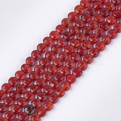 Natural Carnelian Beads Strands, Faceted, Dyed, Flat Round, 4~4.5x2.5~3mm, Hole: 0.8mm, about 88~89pcs/strand, 14.9 inch~15.1 inch(G-S354-38A)
