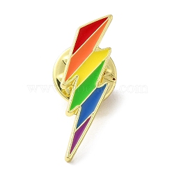 Pride Rainbow Enamel Pins, Golden Alloy Brooch, Lightning Bolt, 28x8x1.5mm(JEWB-Z011-01B-G)