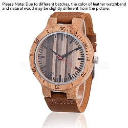 Zebrano Wood Wristwatches, Men Electronic Watch, with Leather Watchbands and Alloy Findings, Saddle Brown, 260x23x2mm, Watch Head: 56x48x12mm, Watch Face: 37mm(WACH-H036-21)