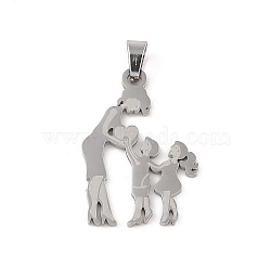 Mother's Day 304 Stainless Steel Pendants, Laser Cut, Mother and Child Charm, Stainless Steel Color, 32x22x1mm, Hole: 6x4mm(STAS-U002-08P)
