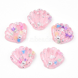 Resin Cabochons, with Paillette, Shell, Pink, 25x28~29x7mm(X-CRES-T007-15E)