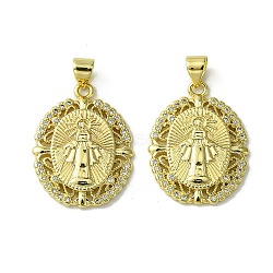 Brass Micro Pave Cubic Zirconia Pendants, Real 18K Gold Plated, Oval, 25x19.5x3mm, Hole: 4x3mm(KK-H472-53M-G)