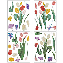4 Sheets 4 Styles Tulip Flower PVC Waterproof Static Stickers, Electrostatic Window Decals, for Window Decoration, Colorful, 295x197x0.3mm, Sticker: 72~289x30~127mm, 1 sheet/style(AJEW-WH0033-84)