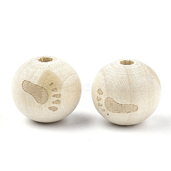Natural Wood European Beads, Large Hole Beads, Round with Footprint, PapayaWhip, 20x18mm, Hole: 4mm(WOOD-T012-23)