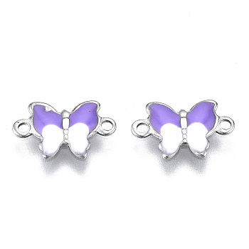 304 Stainless Steel Enamel Links Connectors, Nickel Free, Butterfly, Stainless Steel Color, Dark Violet, 6.5x10x1mm, Hole: 1mm