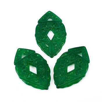 Natural Dyed Jade Big Pendants, Leaf, 51~51.5x31~32x3~3.5mm, Hole: 1.2mm
