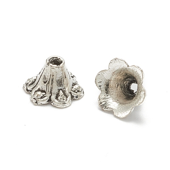 Tibetan Style Alloy Flower Bell Filigree Bead Caps, Antique Silver, 6x8.5mm, Hole: 1mm & 3mm