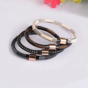 PU Leather Cord Bracelets, with Stainless Steel Magnetic Clasps, Mixed Color, 210mm