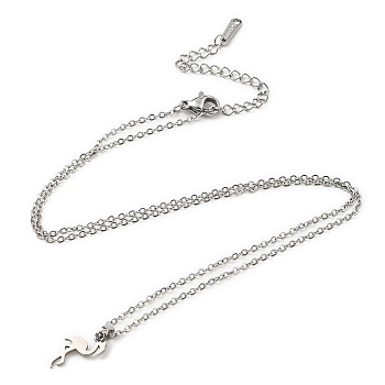 201 Stainless Steel Flamingo Pendant Necklace with Cable Chains, Stainless Steel Color, 17.72 inch(45cm)