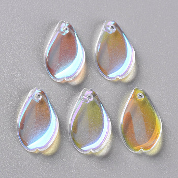 Transparent Spray Painted Glass Pendants, AB Color Plated, Petaline, Clear AB, 16x9.5x2mm, Hole: 1mm