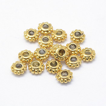 Brass Spacers Beads, Real 18K Gold Plated, Lead Free & Cadmium Free & Nickel Free, Flower, 6.5x3.5mm, Hole: 3mm