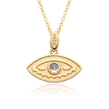 Brass Micro Pave Clear Cubic Zirconia Pendants Necklaces for Women, Evil Eye, Golden, 17.52 inch(44.5cm)