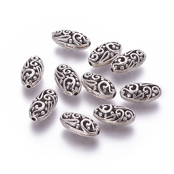 Oval Tibetan Style Alloy Filigree Beads, Antique Silver, 18x10x7mm, Hole: 1mm