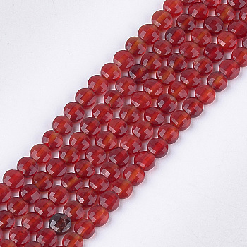 Natural Carnelian Beads Strands, Faceted, Dyed, Flat Round, 4~4.5x2.5~3mm, Hole: 0.8mm, about 88~89pcs/strand, 14.9 inch~15.1 inch