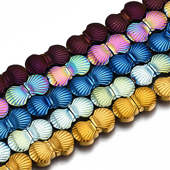 Electroplate Non-magnetic Synthetic Hematite Beads Strands, Shell, Mixed Color, 8.5x9x4mm, Hole: 1mm, about 48pcs/strand, 15.35 inch~15.55 inch(39cm~39.5cm)