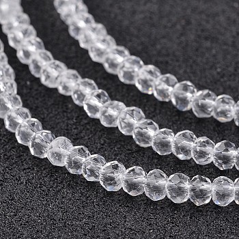 Electroplate Glass Bead Strands, Faceted, Rondelle, Clear, 3x2mm, Hole: 1mm, about 165~169pcs/strand, 15~16 inch(38~40cm)