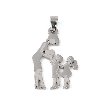 Mother's Day 304 Stainless Steel Pendants, Laser Cut, Mother and Child Charm, Stainless Steel Color, 32x22x1mm, Hole: 6x4mm