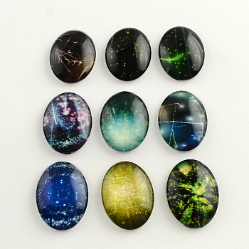 Galaxy Starry Sky Pattern Flatback Oval Glass Cabochons for DIY Projects, Mixed Color, 25x18x5mm
