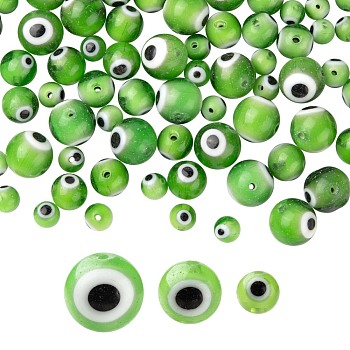 3 Strands 3 Style Handmade Evil Eye Lampwork Round Bead Strands, Olive Drab, 6~10mm, Hole: 1mm, about 39~65pcs/strand, 14.17~14.96 inch(36~38cm), 1 strand/style