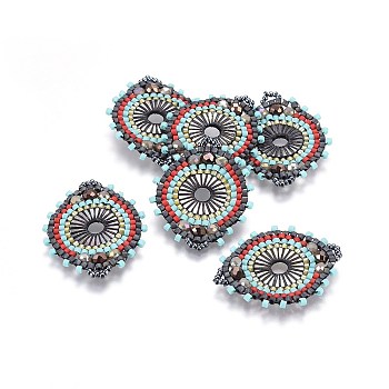 MIYUKI & TOHO Handmade Japanese Seed Beads Links, Loom Pattern, with Shell, Flat Round, Colorful, 32~33x26~27x4mm, Hole: 2mm