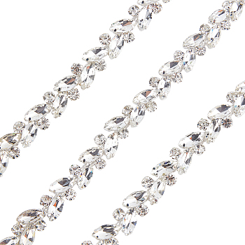 1 Yard(91.4cm) Iron Glass Rhinestone Strass Chains, for Sewing Wedding Decoration, Crystal, 14.5~15x6~7mm