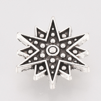 Tibetan Style Alloy Slider Charms, Star, Cadmium Free & Lead Free, Antique Silver, 20x18x5.5mm, Hole: 2x10mm, about 480pcs/1000g