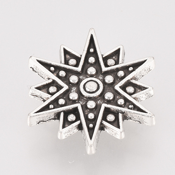 Tibetan Style Alloy Slider Charms, Star, Cadmium Free & Lead Free, Antique Silver, 20x18x5.5mm, Hole: 2x10mm, about 480pcs/1000g(TIBE-T011-153AS-LF)