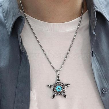 Five-pointed Star Pendant Necklace Titanium Steel Star Pendant Necklace Vintage Resin Evil Eye Jewelry Guardian Charms for Men Women(JN1108A)-6